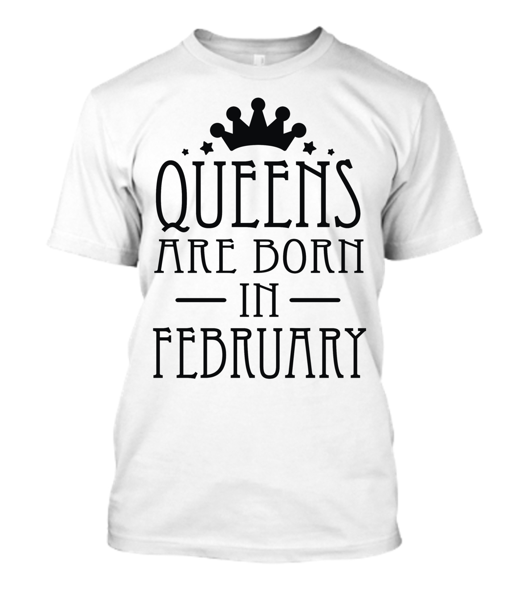 Queens Are Born In February Crown Stars Black T-Shirt