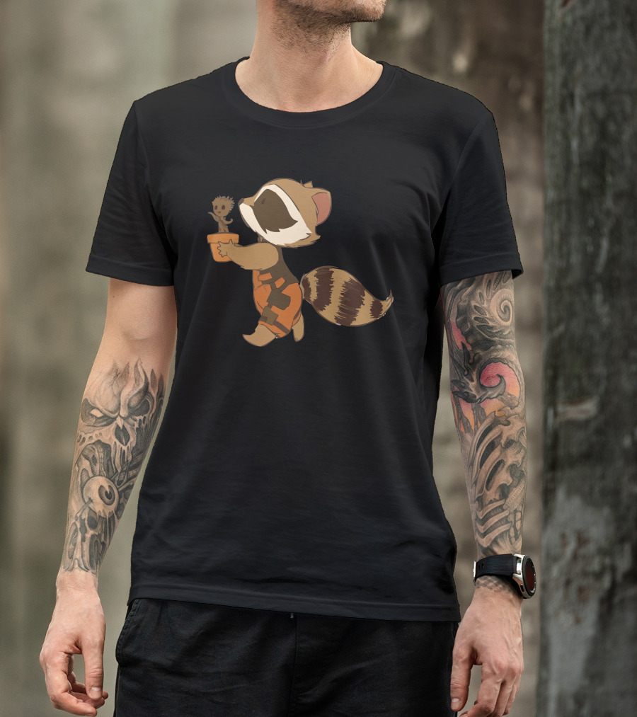 Raccoon Holding Baby Groot T-Shirt