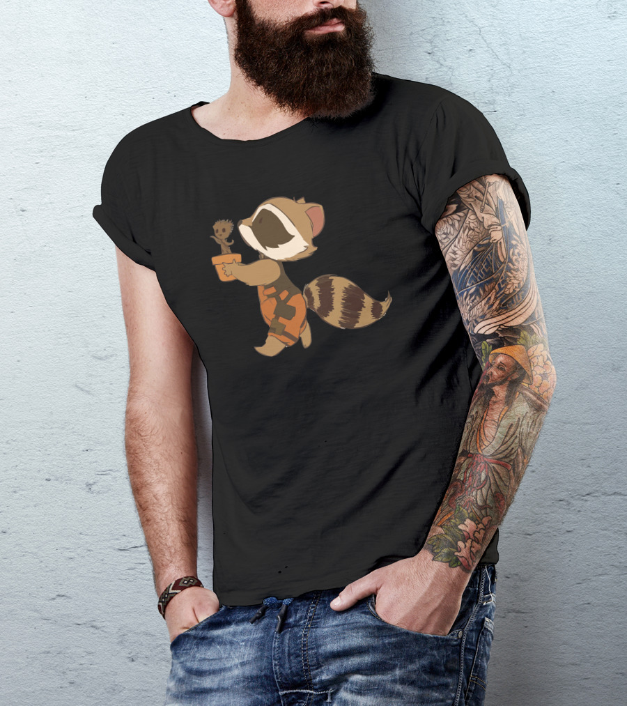 Raccoon Holding Baby Groot T-Shirt
