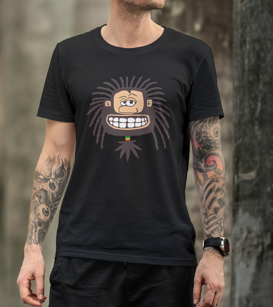 Rastaman Cartoon Dreadlocks Grinning Face T-Shirt