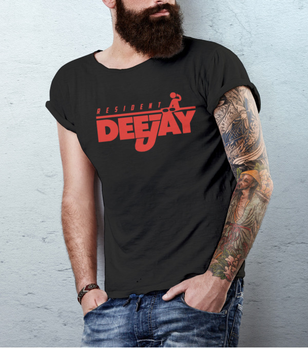 RESIDENT DEEJAY Stylized Red DJ Concept T-Shirt