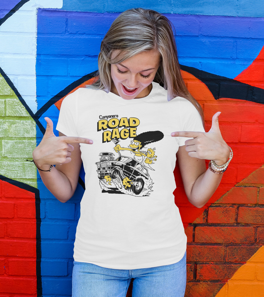 Road Rage Simpsons Cartoon Marge And Maggie In Black Car T-Shirt