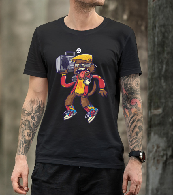8-Bit Gary Wolfman Rockin Out With Boombox And Headphones In T-Shirt