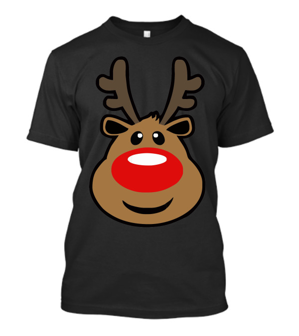 Rudolph Big Red Nose Reindeer Face With Antlers T-Shirt