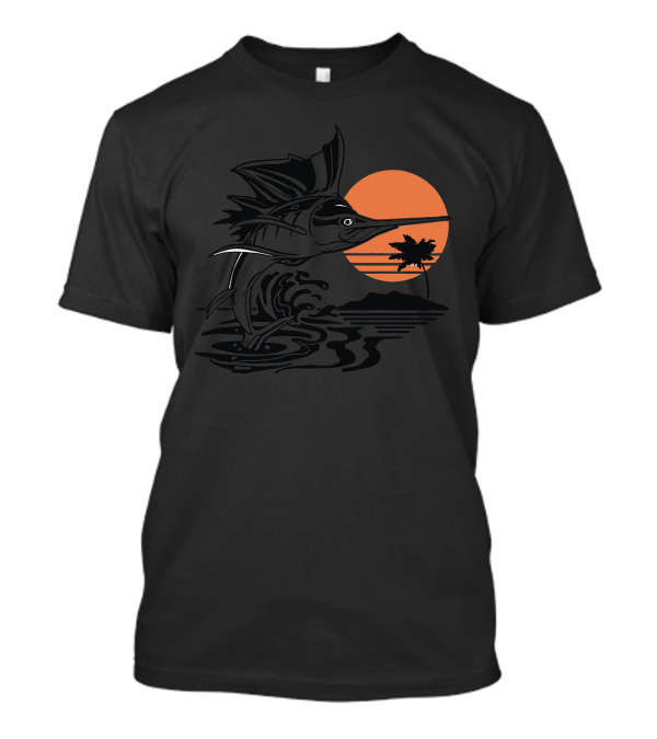 Sailfish Sunset Ocean Adventure With Palm Tree And Sun T-Shirt