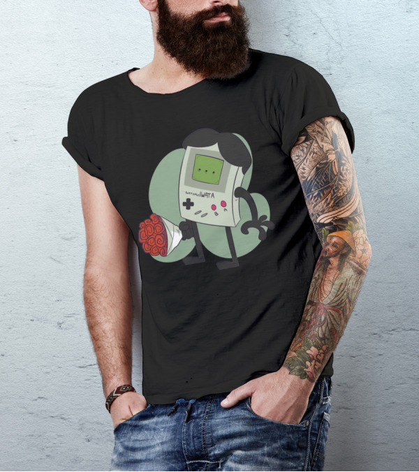 Satoroiwata Game Boy Character Holding Red Flowers T-Shirt
