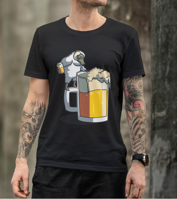 Sheep Enjoying Beer Party With Giant Mug T-Shirt