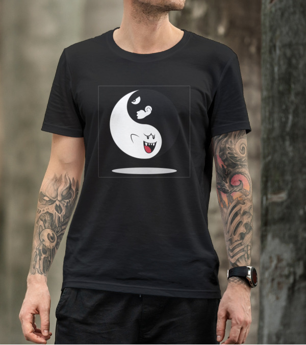 Shy And Angry Yin Yang Ghost Face Contrast T-Shirt