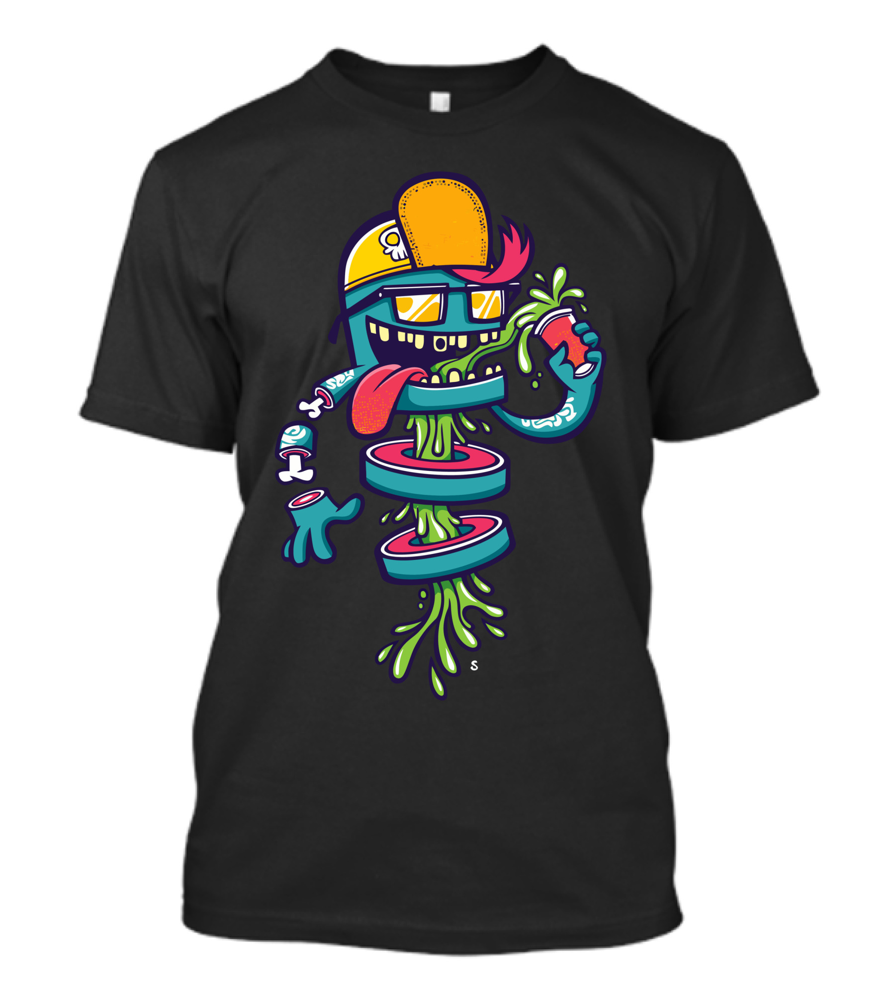 Acid Reflux Cartoon Character With Cap And Glowing Drink T-Shirt