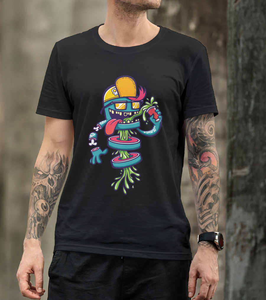 Acid Reflux Cartoon Character With Cap And Glowing Drink T-Shirt