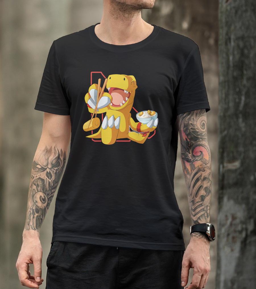 Agumon Enjoying Tamagoyaki Delight With Chopsticks T-Shirt