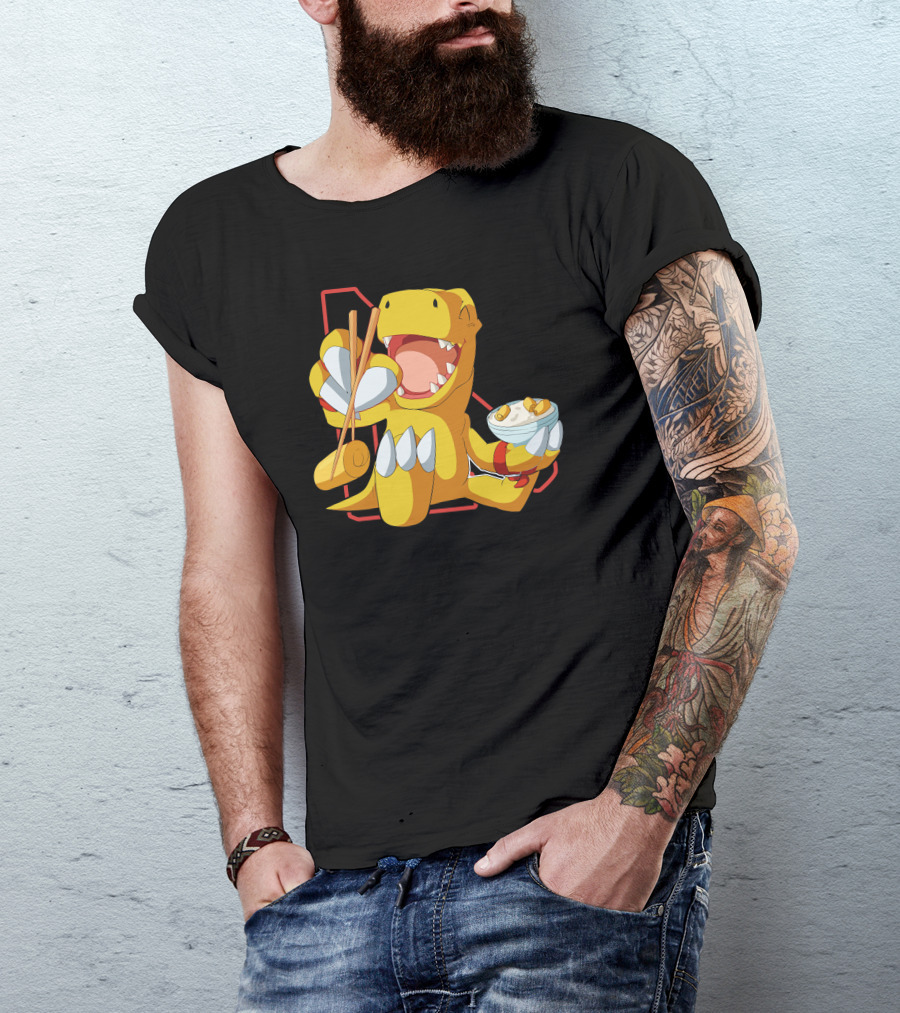 Agumon Enjoying Tamagoyaki Delight With Chopsticks T-Shirt