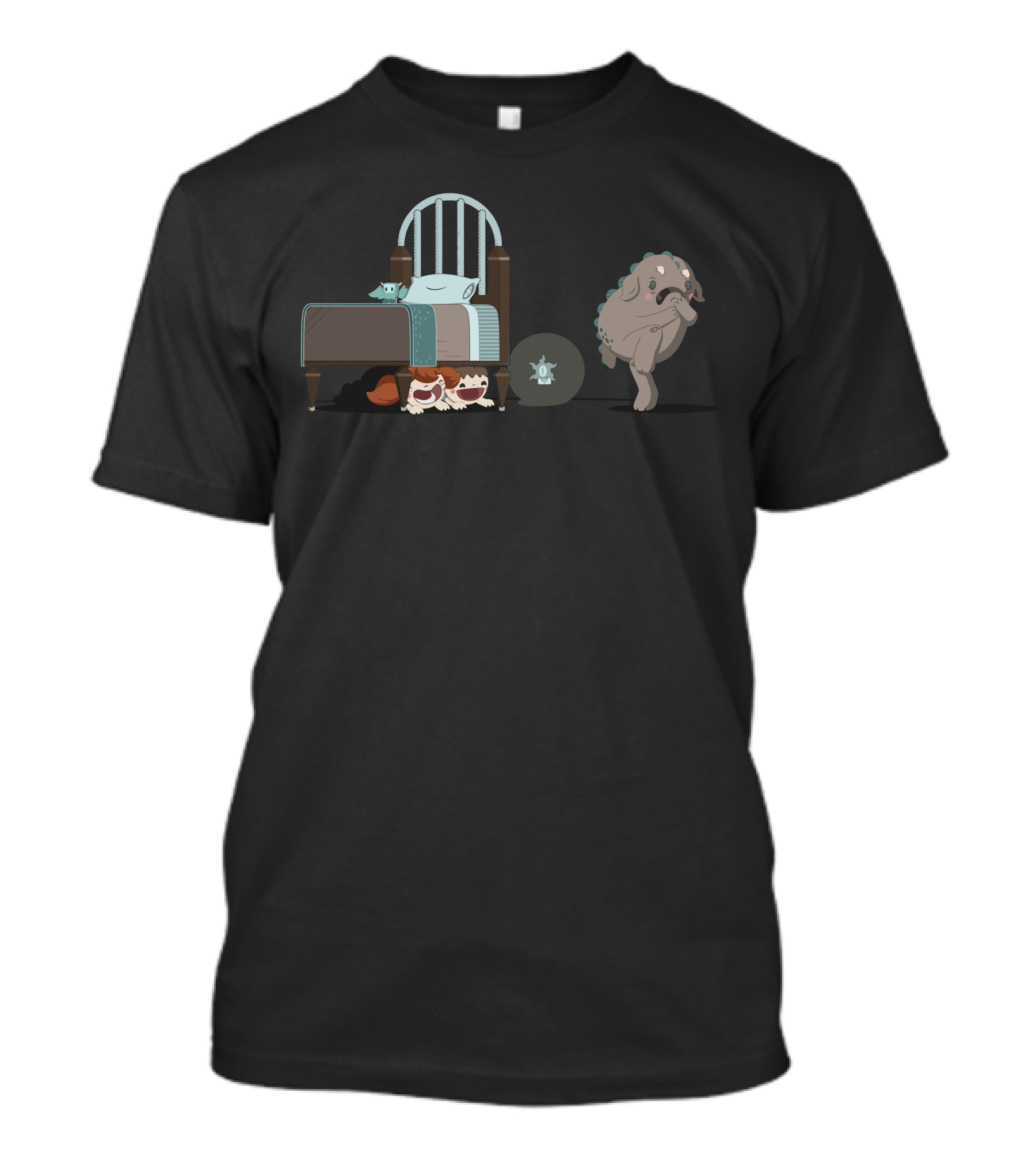 Ahhh Kids Under My Bed Monster Spooked By Children Hiding With Robot Pillow T-Shirt
