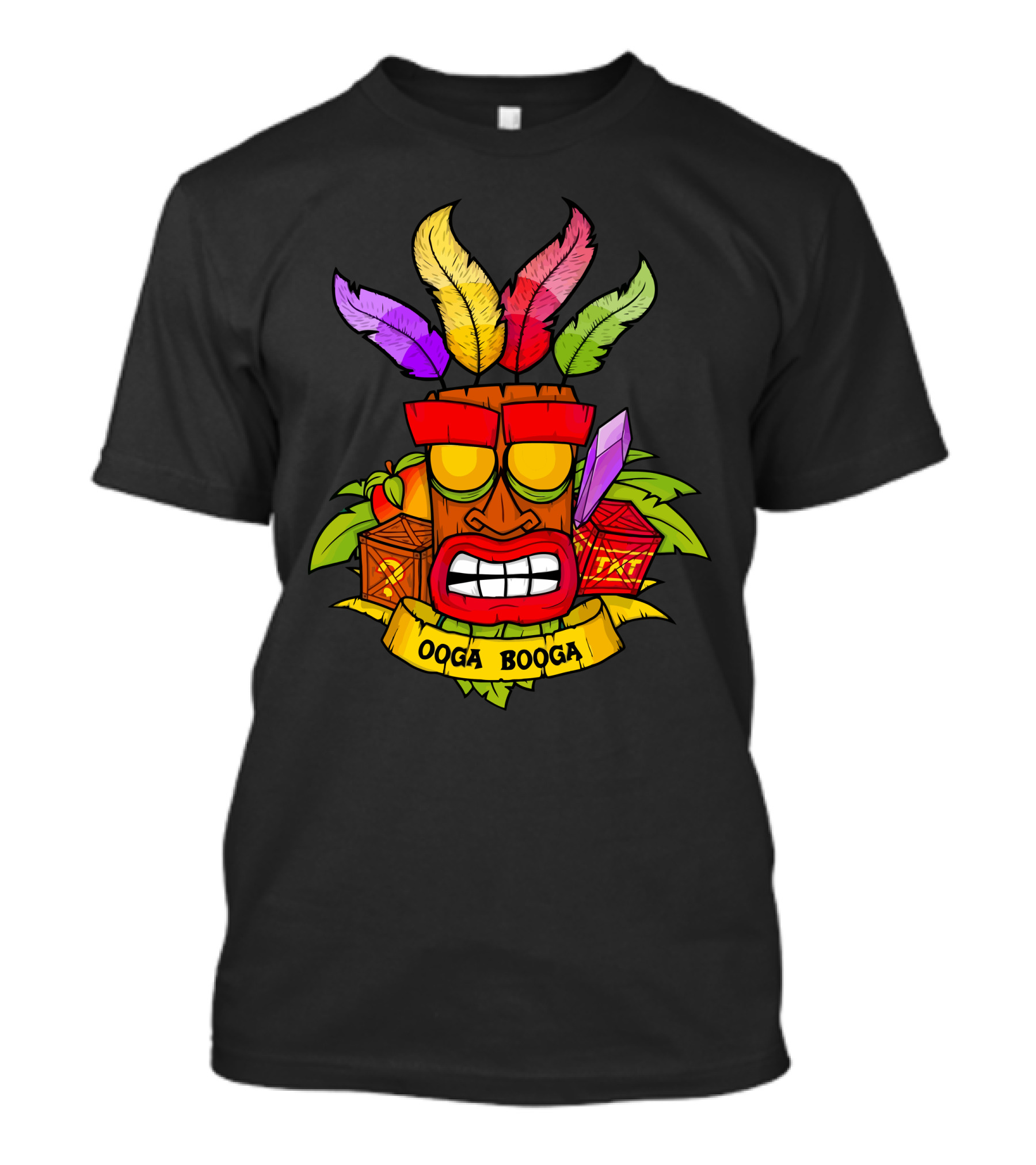 Aku Aku Ooga Booga Crash Bandicoot Mask Feathers Crates T-Shirt