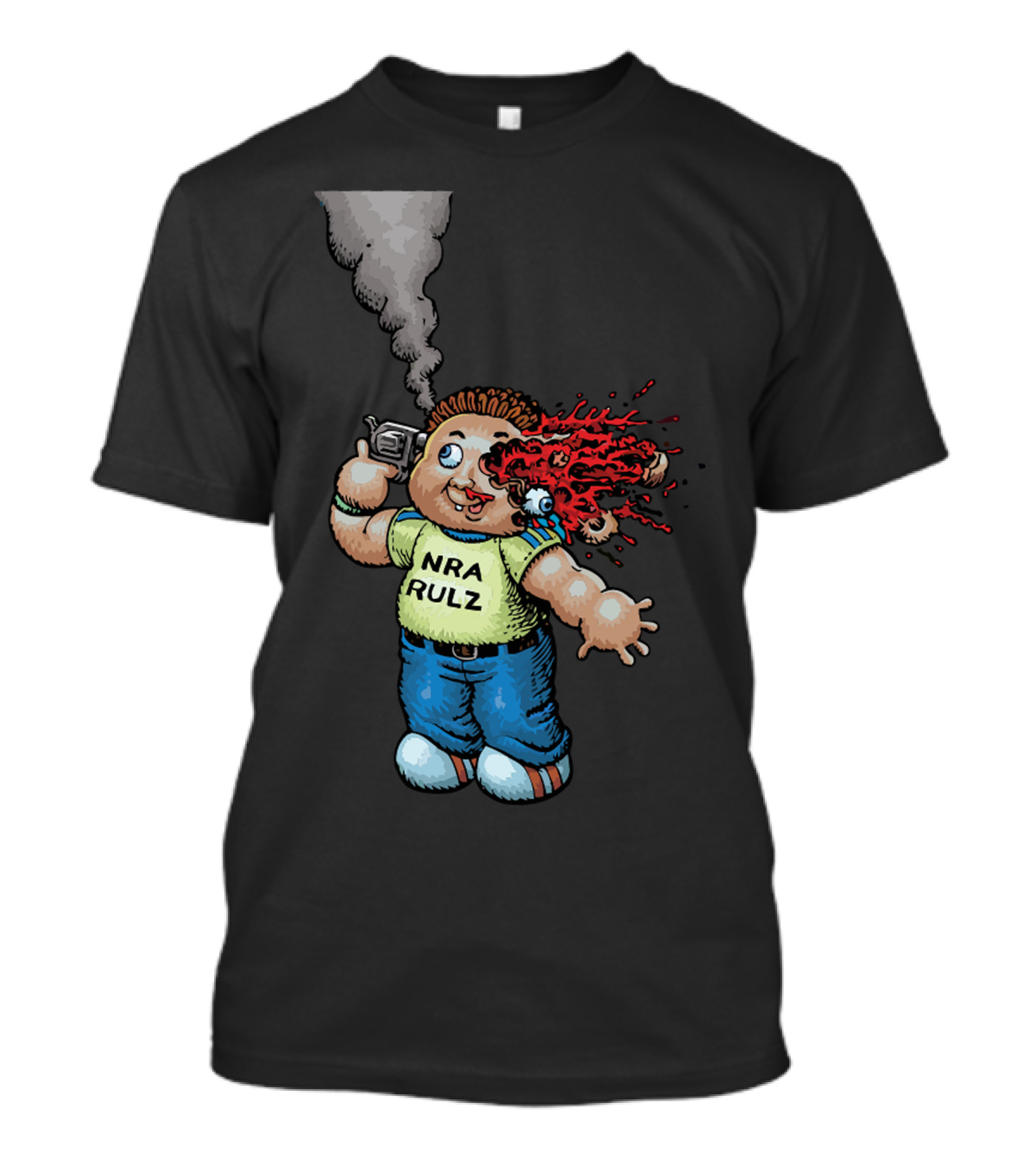 B 22 Lone Gunnar NRA RULZ Parody Cartoon Character Explosion T-Shirt