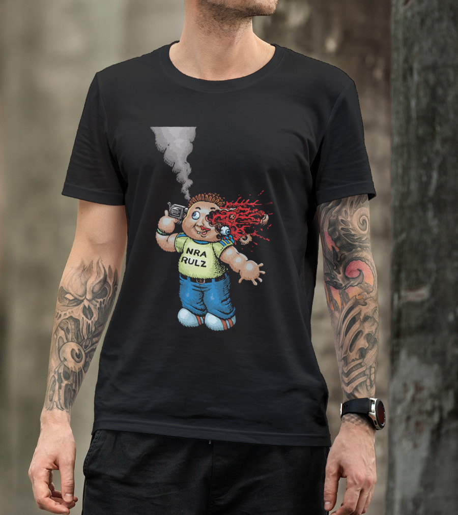 B 22 Lone Gunnar NRA RULZ Parody Cartoon Character Explosion T-Shirt
