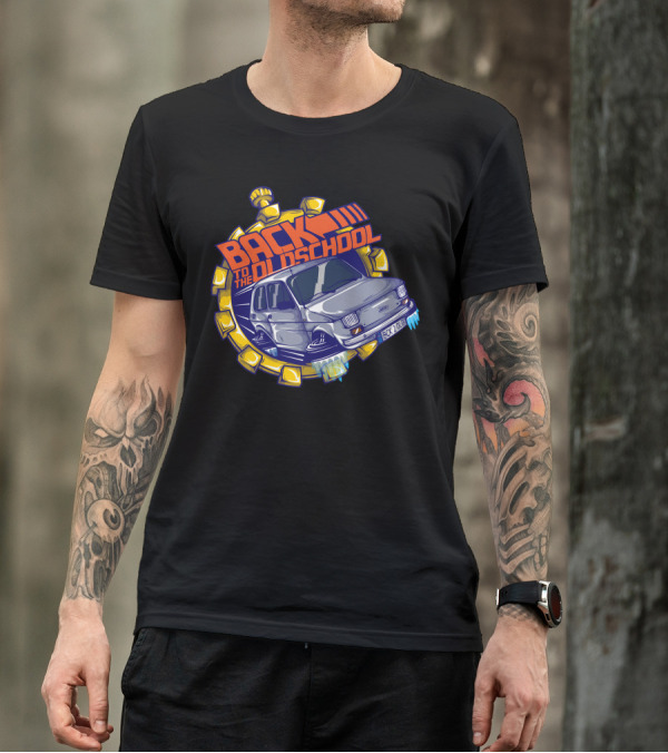 BACK TO THE OLDSCHOOL Retro Car With Clock Elements T-Shirt