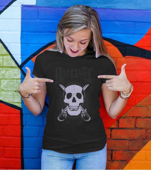 Badhabit Skull With Knives And Ornate Elements T-Shirt
