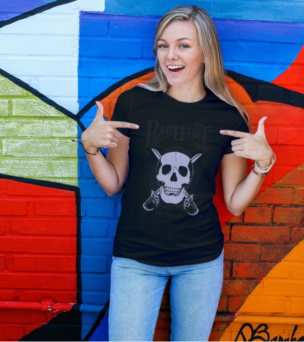 Badhabit Skull With Knives And Ornate Elements T-Shirt