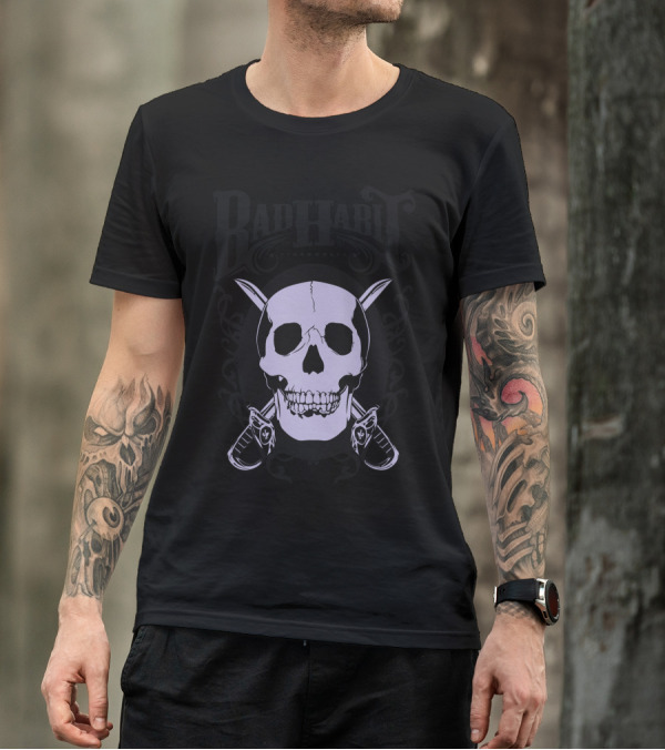 Badhabit Skull With Knives And Ornate Elements T-Shirt