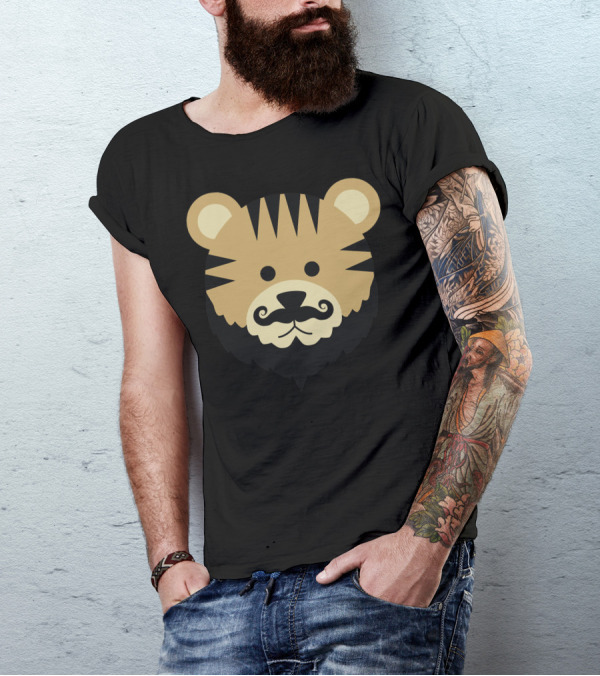 Baertiger Tiger Face With Mustache And Beard T-Shirt