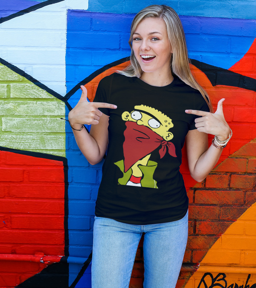 Bandito Ed Cartoon Character With Red Bandana Mask T-Shirt