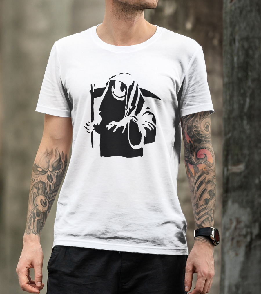 Banksy Grin Reaper Smiling Death Iconic Grim Reaper Street T-Shirt