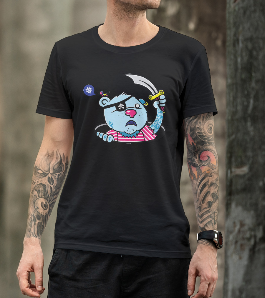 Barnaby Pirate Bear With Eye Patch And Saber Tattoo Adventure T-Shirt
