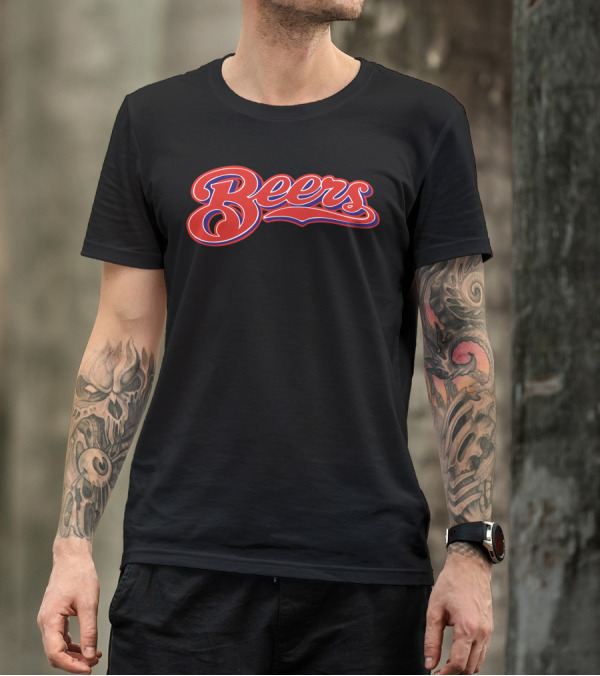 Beer Team Sports Style Red And Blue Text T-Shirt