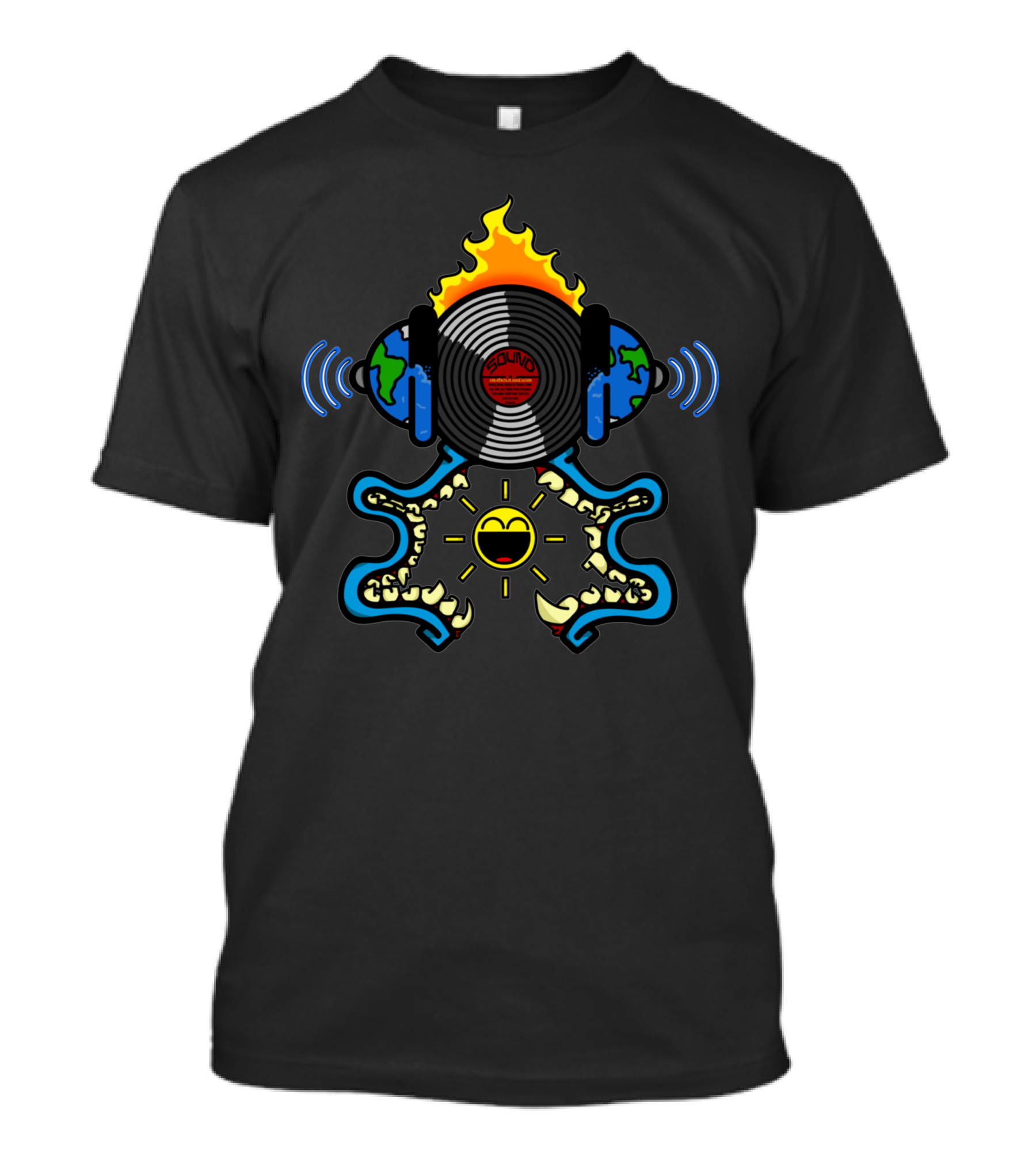 Sound Waves And Fiery Cosmic Vinyl Planet System T-Shirt