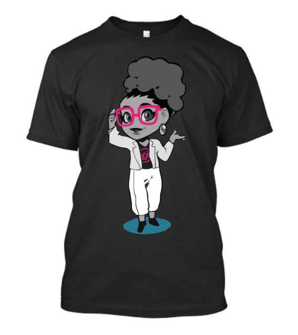 Black Girls Cartoon Character With Pink Glasses And Afro T-Shirt