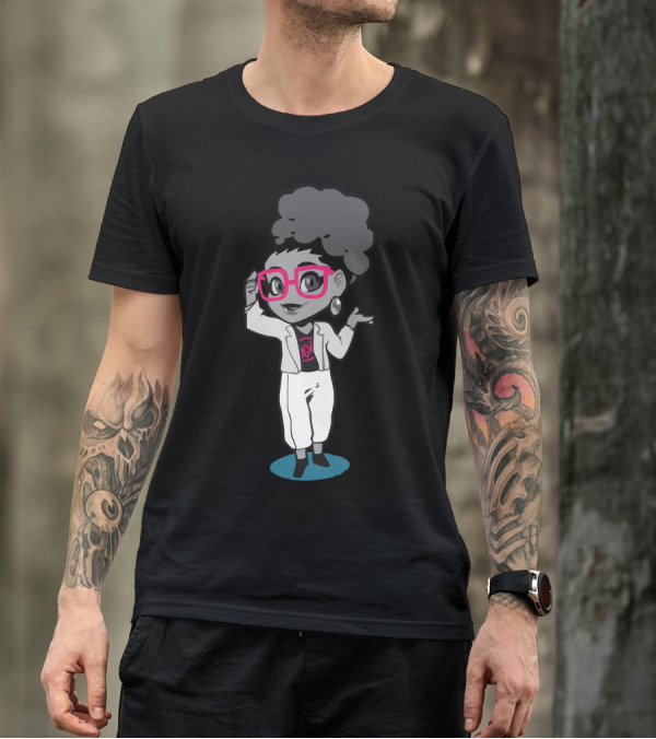 Black Girls Cartoon Character With Pink Glasses And Afro T-Shirt