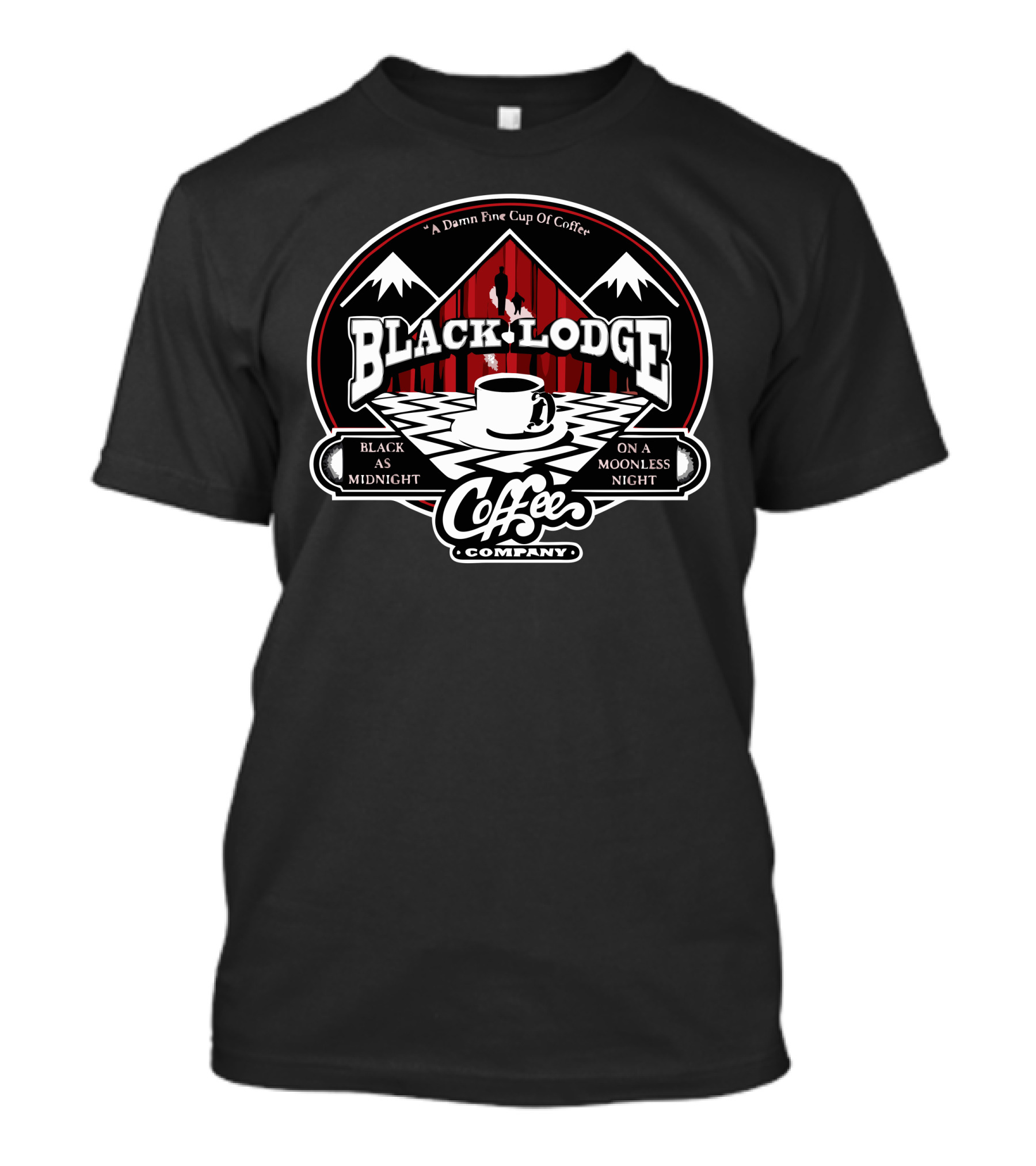 A Damn Fine Cup Of Coffee Black Lodge Coffee Company Black As Midnight On A Moonless Night T-Shirt