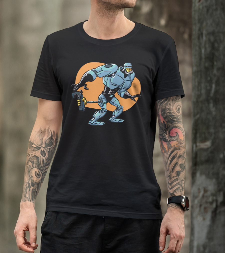 Blue Robocop Cartoon Humor T-Shirt
