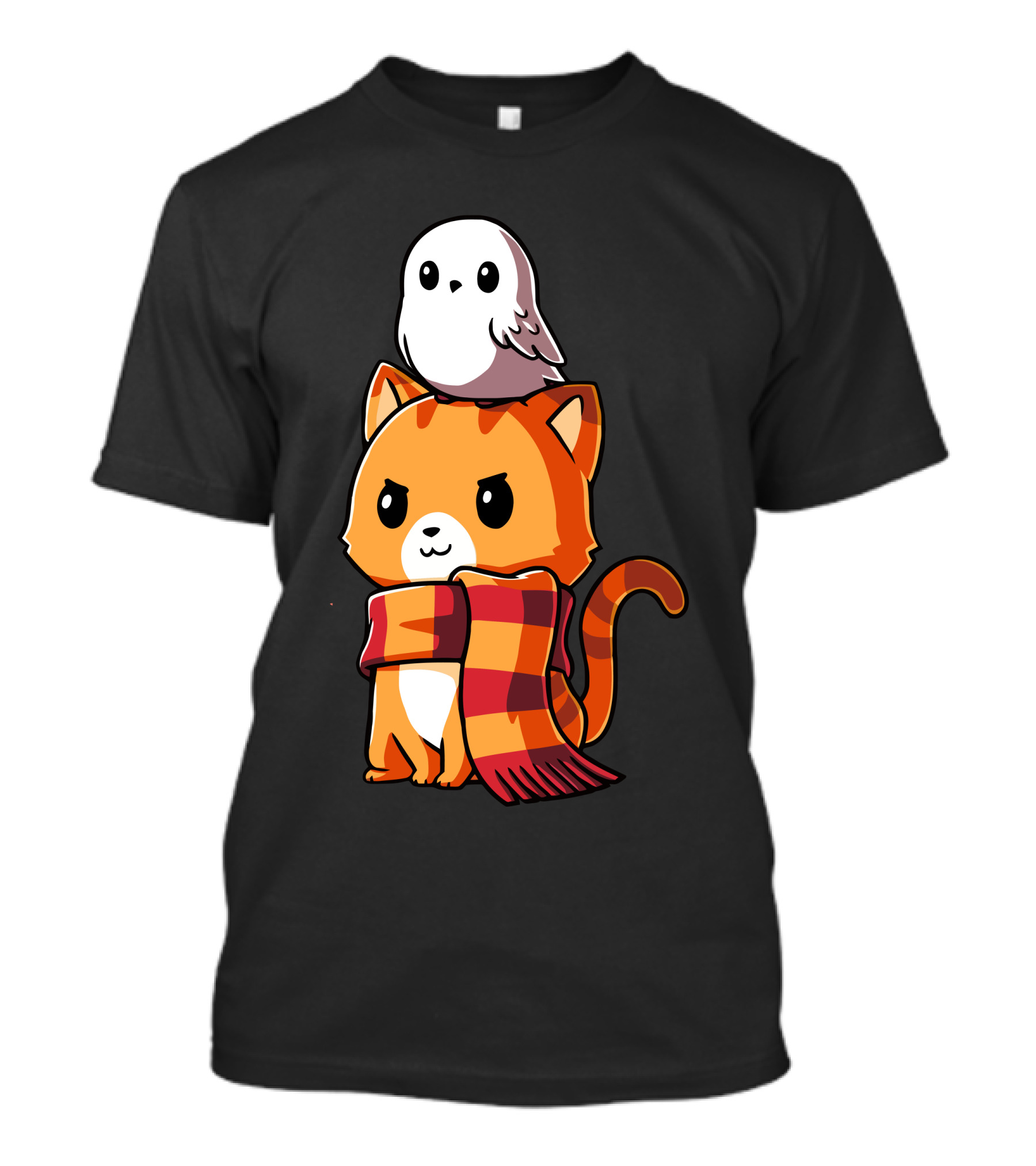 Brave Kitty With Owl Winter Scarf T-Shirt