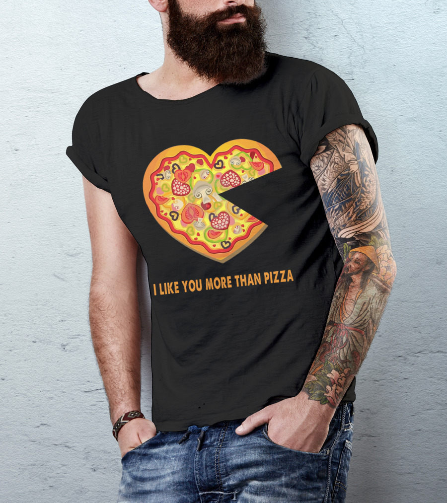 I Like You More Than Pizza Heart Slice Love Message T-Shirt