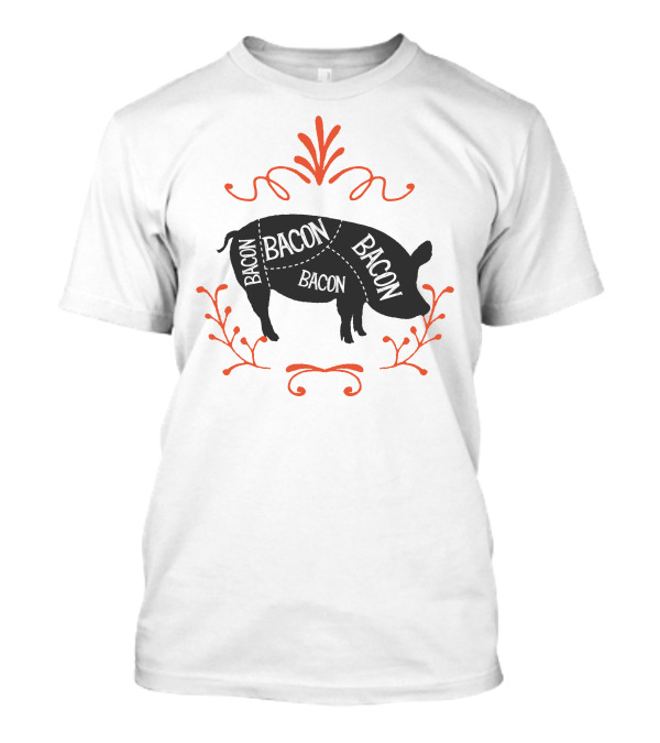Bacon Pig Silhouette With Decorative Red Swirls And Flourishes T-Shirt