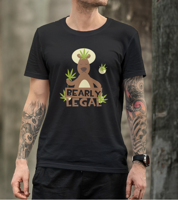 Bearly Legal Marijuana Bear Typography T-Shirt