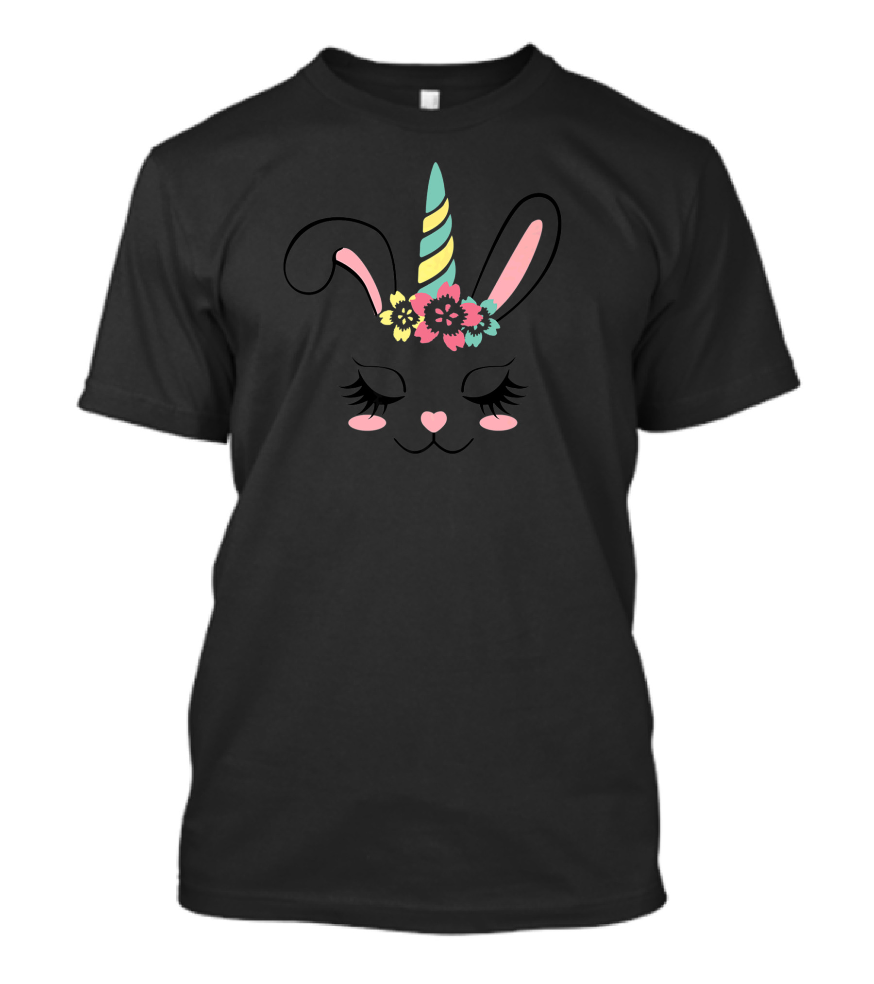 Bunnycorn Easter Bunny Rabbit Unicorn Face With Flowers T-Shirt