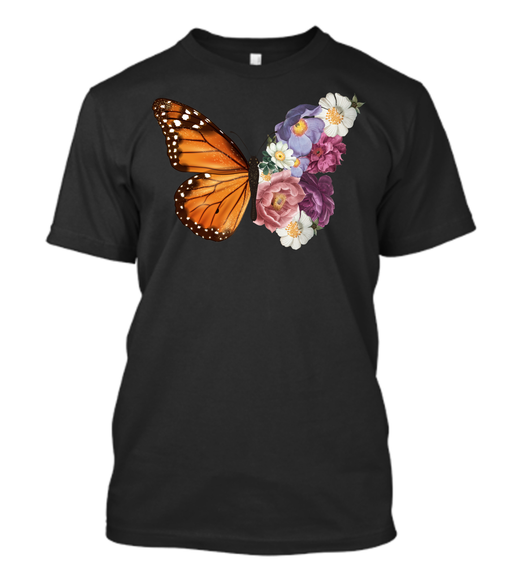 Butterfly Half Wings Flowers Harmony T-Shirt