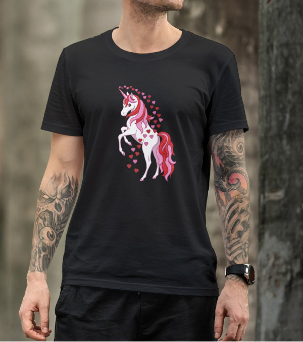 Cute Valentine Unicorn With Hearts T-Shirt