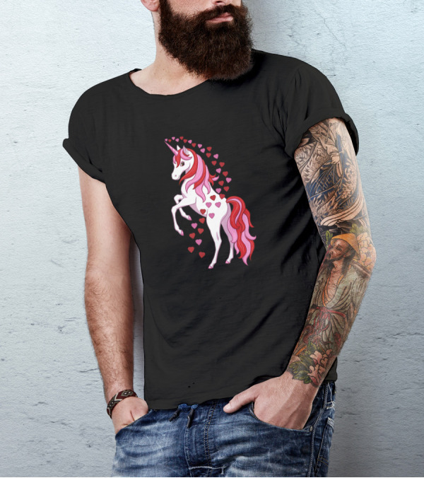 Cute Valentine Unicorn With Hearts T-Shirt