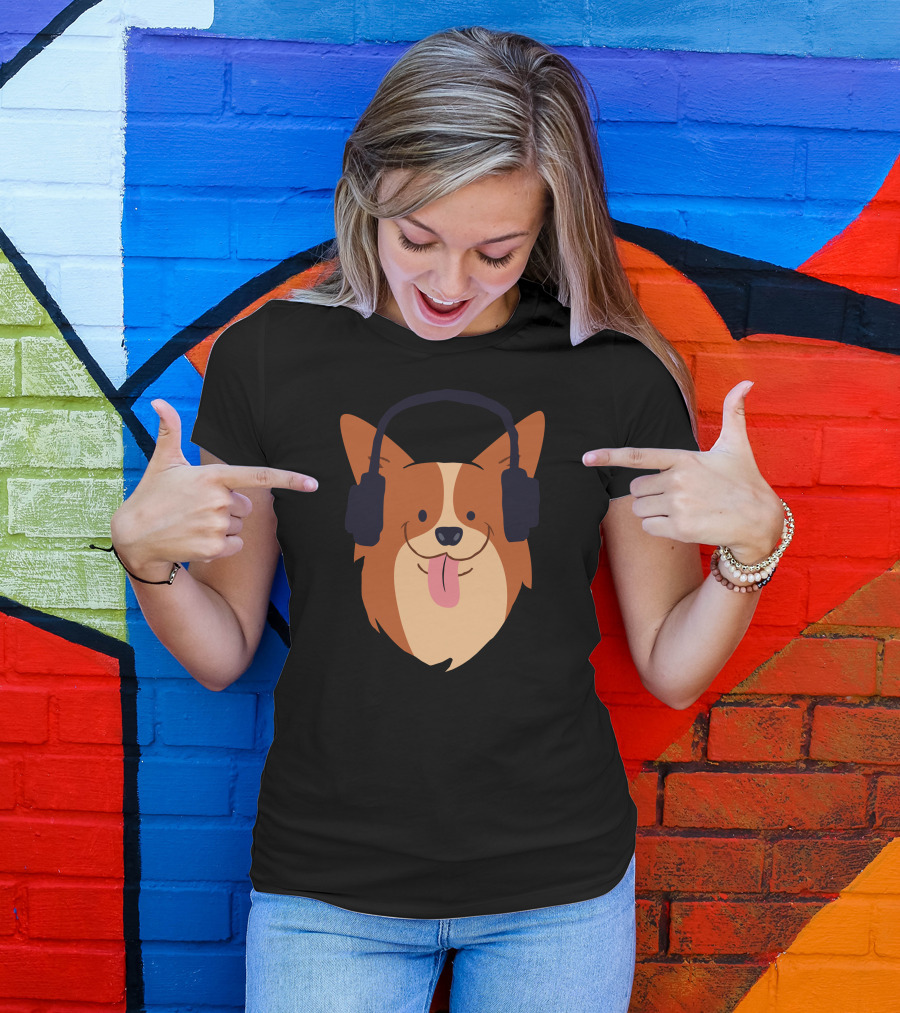 Dog Wearing Headphones Listening To Music T-Shirt