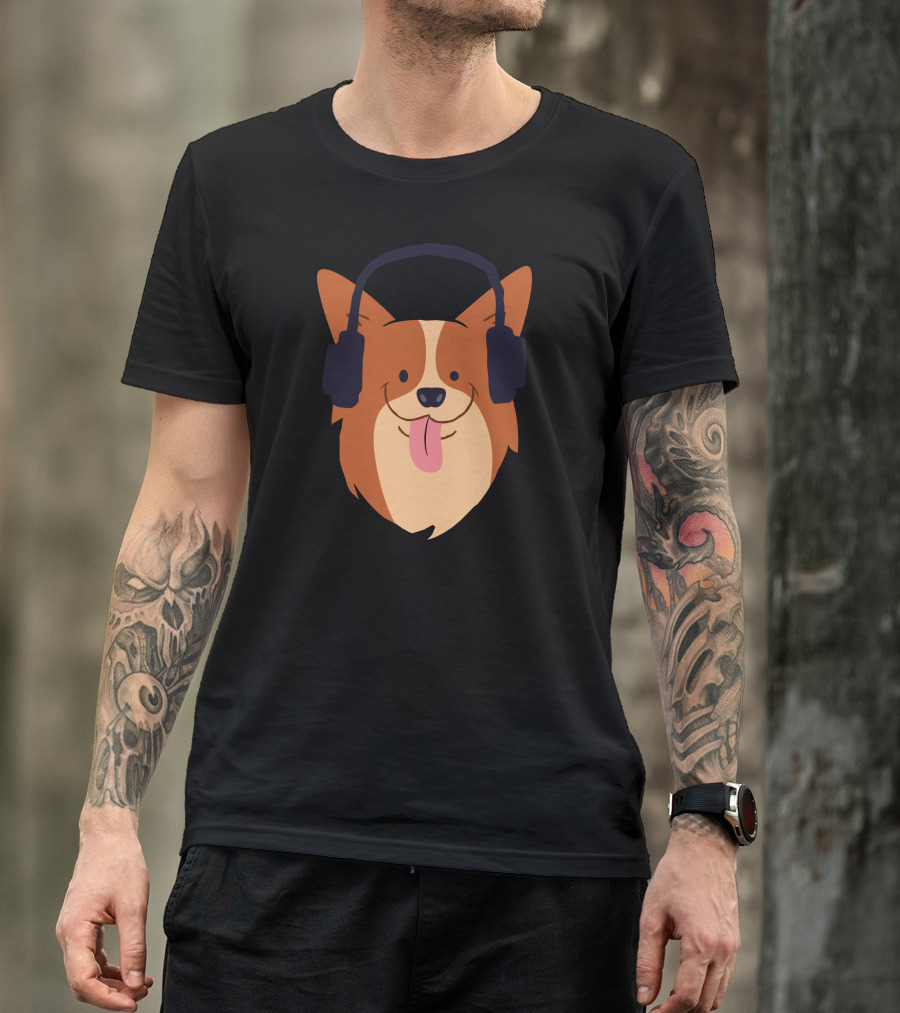 Dog Wearing Headphones Listening To Music T-Shirt
