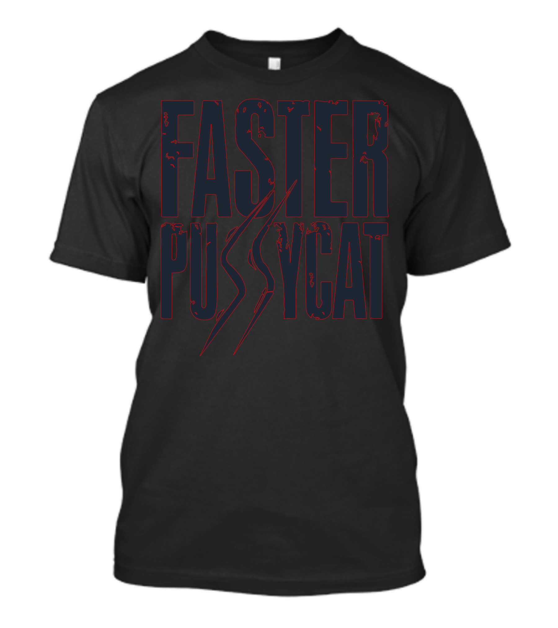 FASTER PUSSYCAT 80s Metal Band Logo Red Scratch Marks T-Shirt
