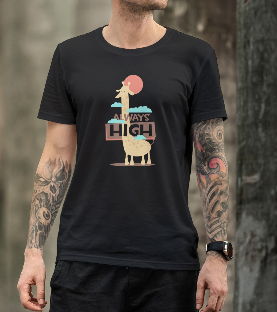 Giraffe Always High Clouds Sun T-Shirt