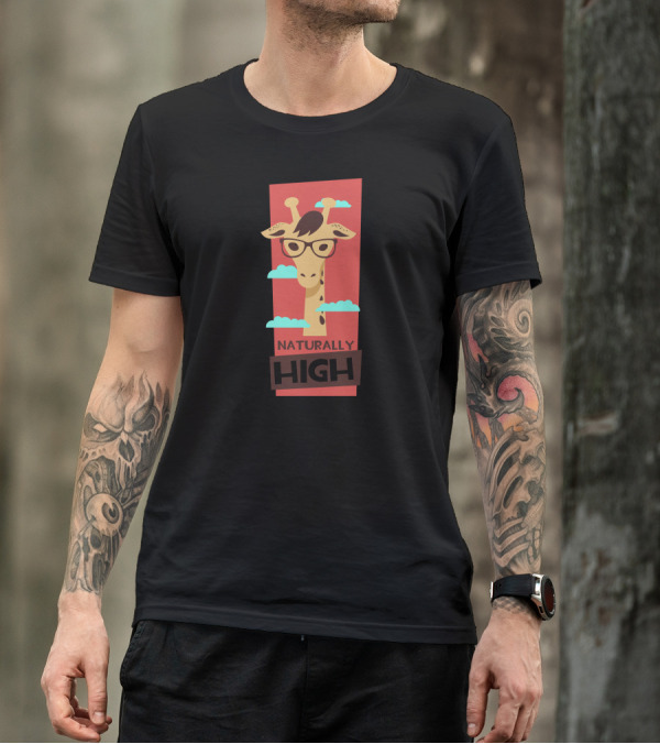 Naturally High Giraffe With Glasses And Clouds T-Shirt