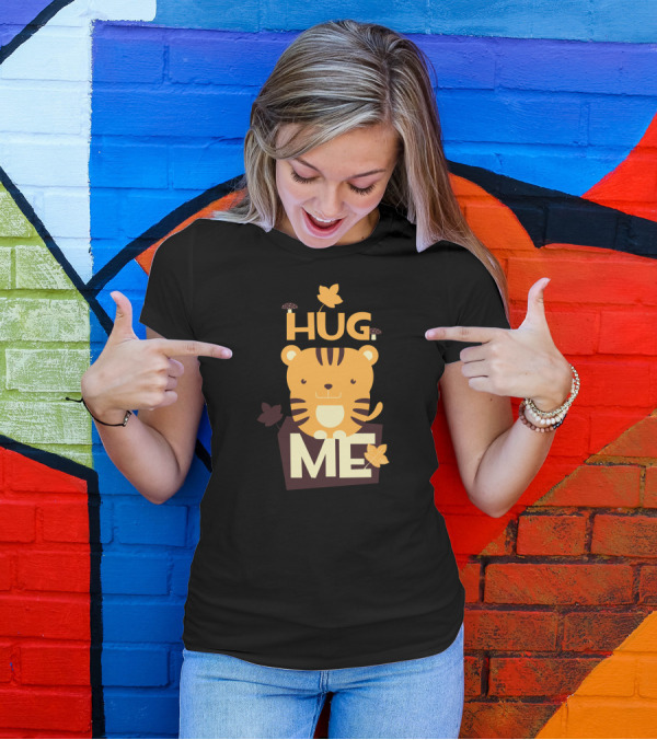 Hug Me Tiger With Autumn Leaves And Mushrooms T-Shirt