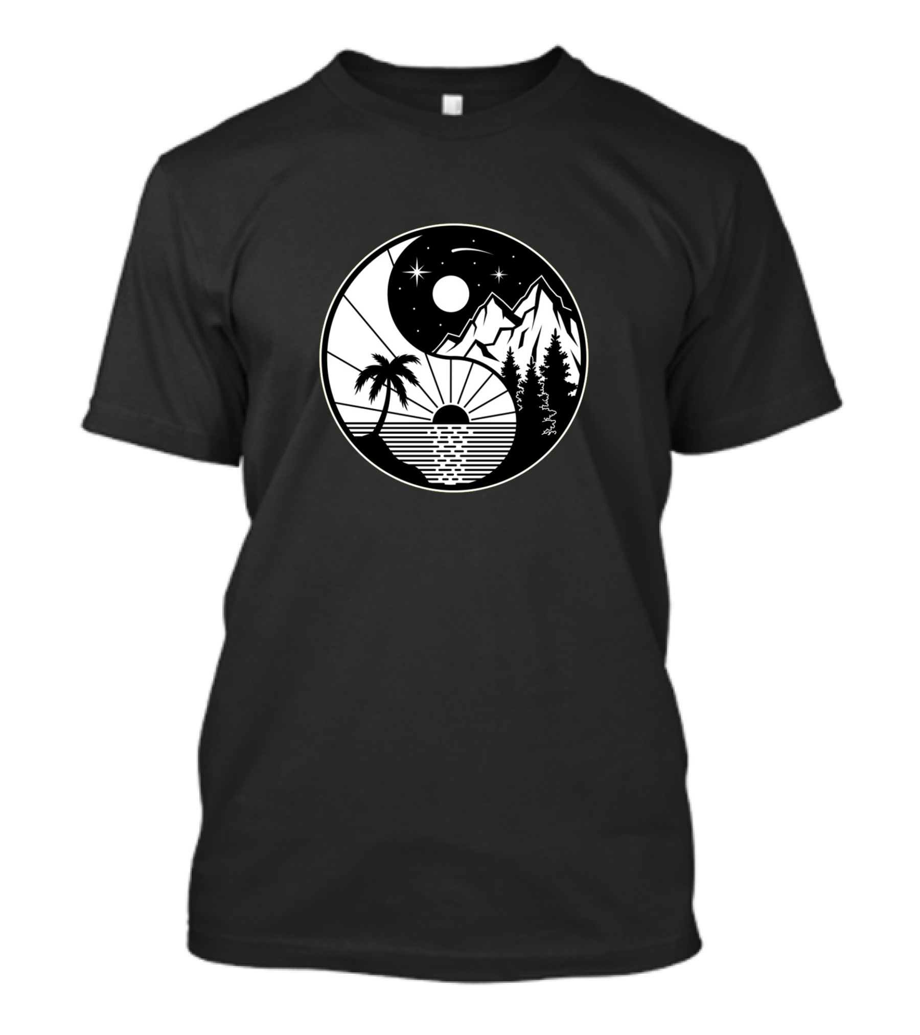Summer Winter Beach Sunrise Mountain Night Yin Yang Nature T-Shirt