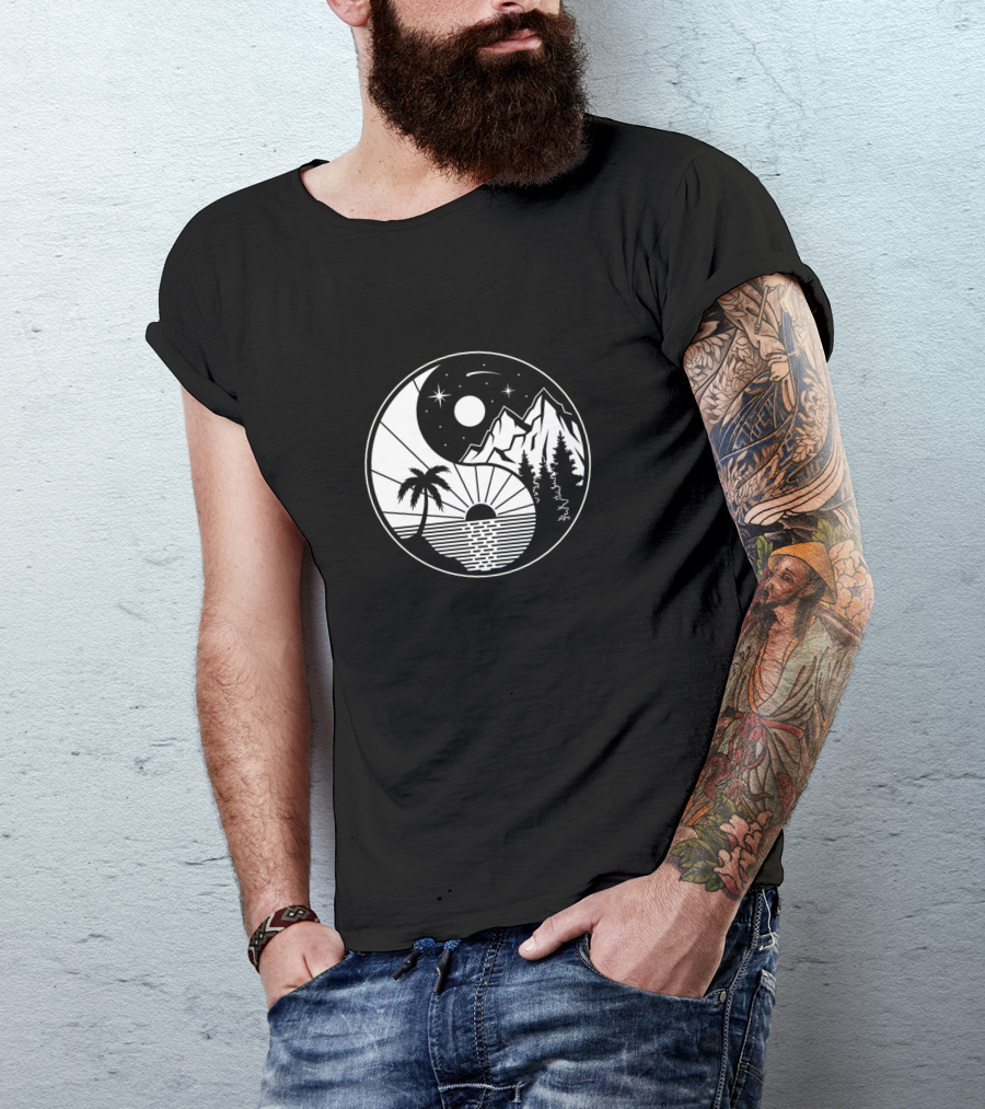 Summer Winter Beach Sunrise Mountain Night Yin Yang Nature T-Shirt